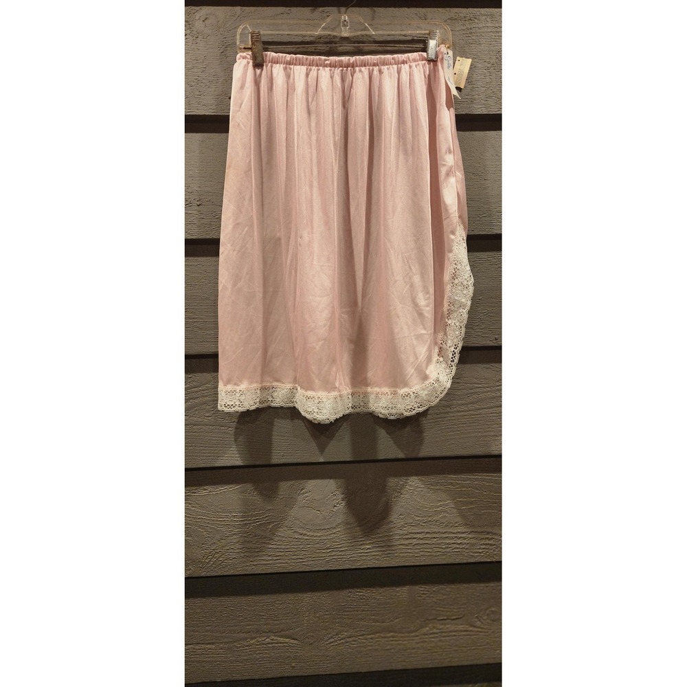Vintage Society Half Slip Womens XL Pink Nylon Lace Trim Lingerie Sheer USA